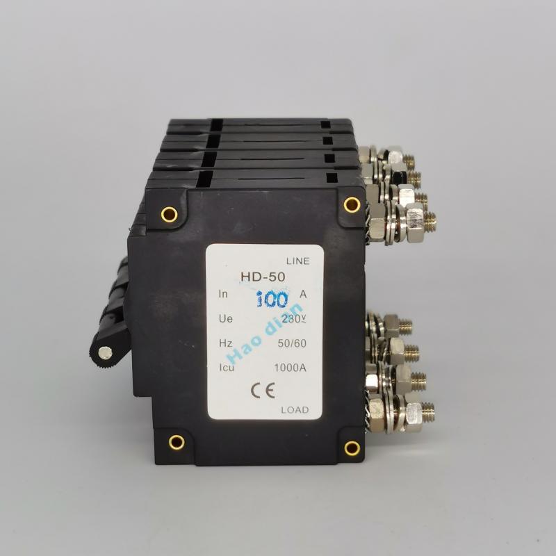 好電直銷塑殼斷路器液壓電磁式HD-50 4P 100A過載設(shè)備保護斷路器